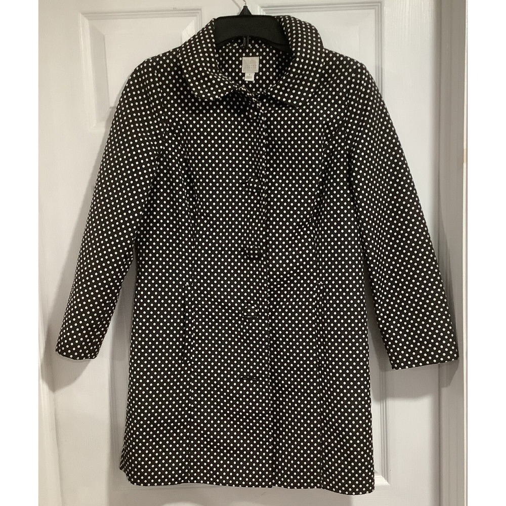 LC Lauren Conrad Light Coat Size 8 Woman Polka Dot Black White Bow Trench